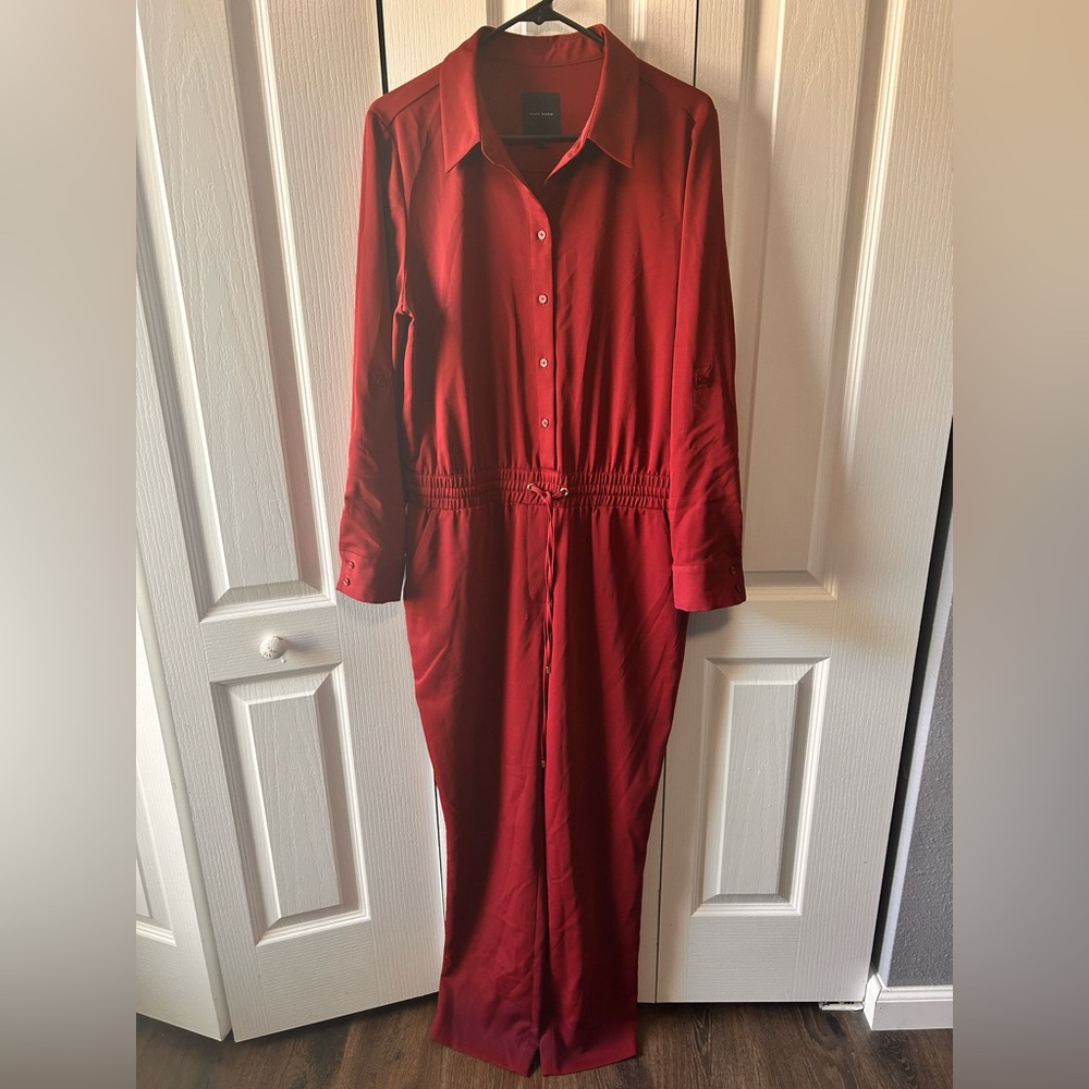 Alex Marie Women’s Size 12 Burgundy Collared Button Up Jumpsuit Long Sleeve
